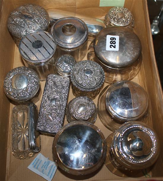 15 silver topped toilet jars